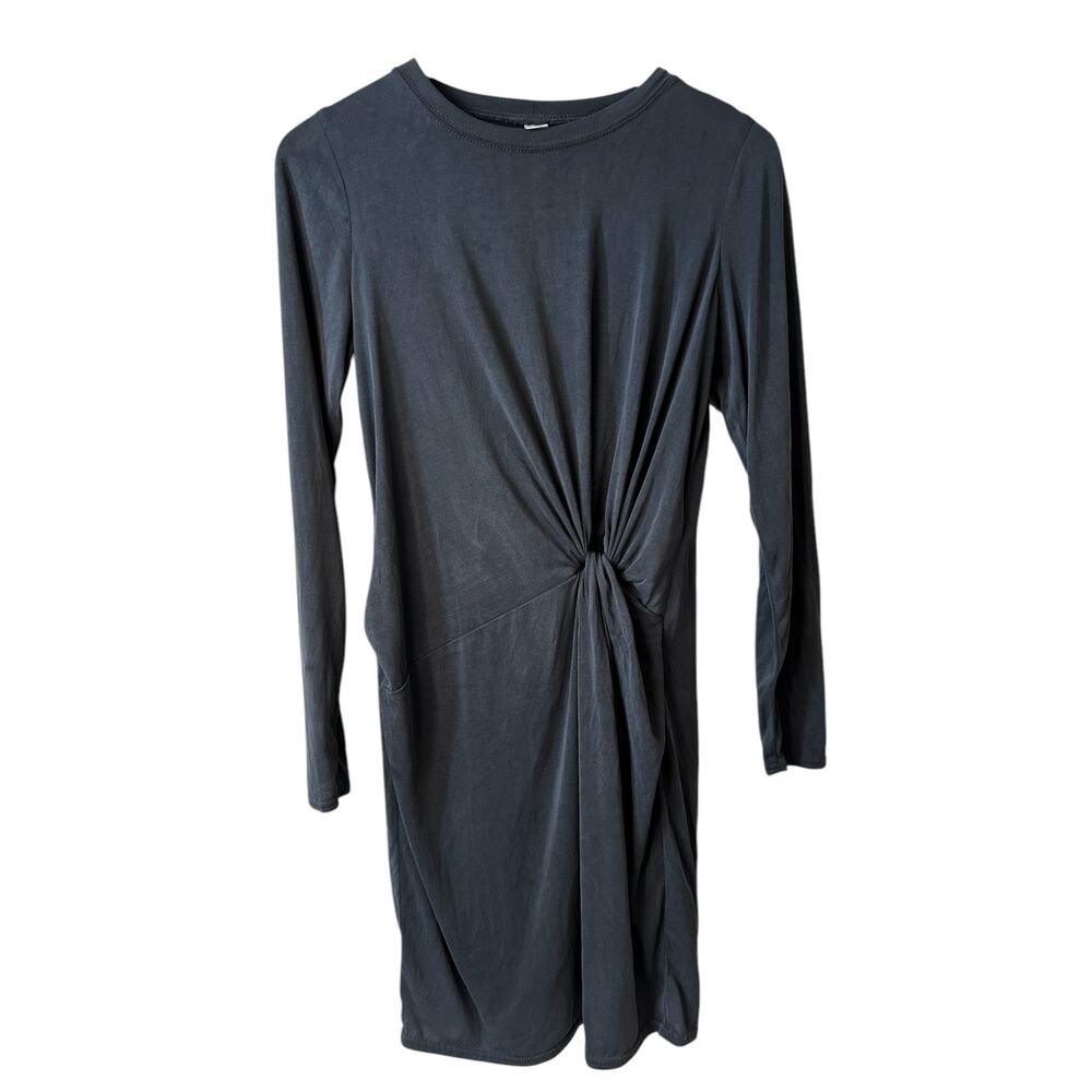 Uncle Frank Women's Long Sleeve Front Knot Mini Dress Gray Small Elevated Basic